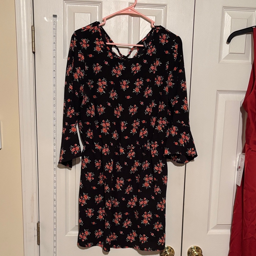 Floral Black Dress with Red and Pink Flowers